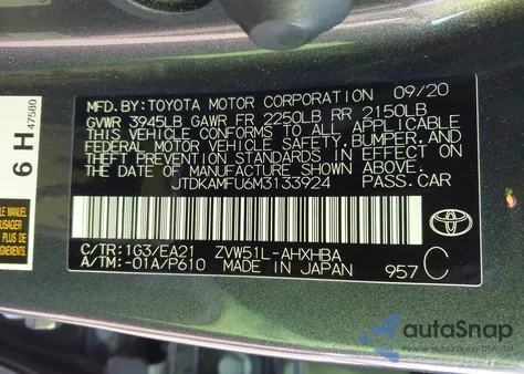 2021 Toyota Prius Limited из США, поврежденный, VIN JTDKAMFU6M3133924